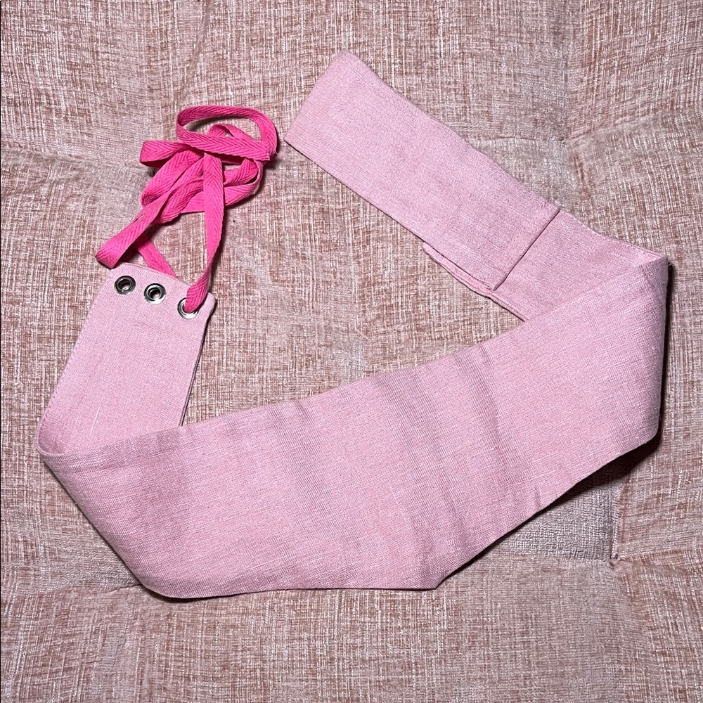PINK LINEN BELT WIDE VICTORIAN CORSET EDWARDIAN LACE UP BRIDGERTON ROYAL REGENCY